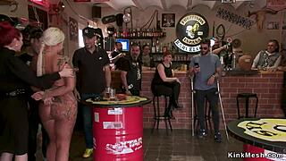 Sex with several members and a big vulgar blonde in public place
