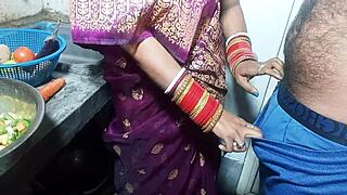 Young rural woman is forced to bend over in the kitchen with her lover