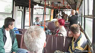 Sex with other people with a blonde girl who love to show off in a public transport means