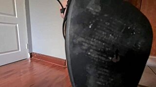Close up of amateur sissy boy and his girlfriend humiliating him