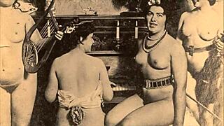 Old school sucking dick and boning a British man in hairy pussy
