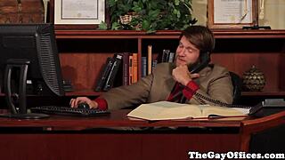 This video has an office uniformed muscular hunk getting his ass pounded