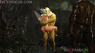 Outdoor standing fuck cartoon beauty takes on a huge cock