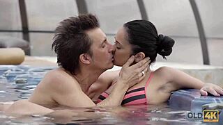 Angie Moon and her daddy get dirty in a jacuzzi