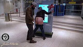 German stewardess fucks with amateur blonde in public