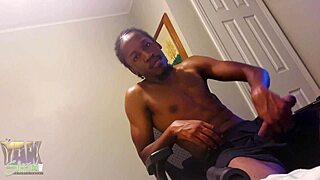 Ebony solo masturbates with the big dick and milk