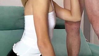 The next video sampling on FapHouse shows a hot blonde in leggings sucking Monster cock