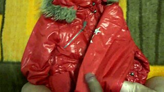 Intense cumshot explodes on sister-in-law's delicious nylon jacket fetish