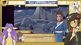 katara gives handjob in avatar trainer, leads to cumshot