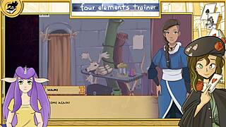 katara gives handjob in avatar trainer, leads to cumshot