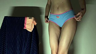 Sexy bitch tries on panties in lingerie roleplay, teasing her asshole and pussy with homemade fetish touches