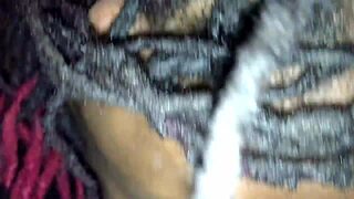 Dread head lady with long hair deepthroats wet pussy like candy!