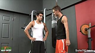 Men sometime gay as if moving through a sexual set in a prescribed gym move