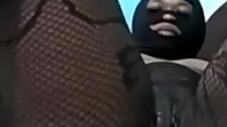 Self-clamping action with Cyndy Blackslave in intense BDSM