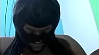 Self-clamping action with Cyndy Blackslave in intense BDSM