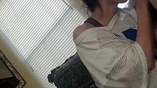 Petite brunette wife bent over in homemade scene with monster cock