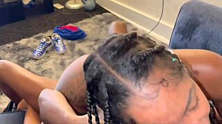 Black ebony woman enjoys big black cock facial cumshot