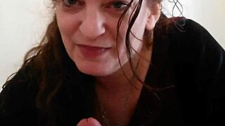 raven gives blowjob and jerks off guy