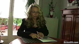 Big tit mature milf babe sucks cock and swallows and gets her throat creamed at work