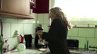 Big tit mature milf babe sucks cock and swallows and gets her throat creamed at work