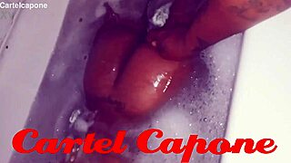 Trailer park whore taking a big cock blowjob in the shower