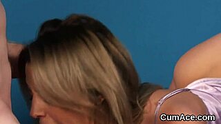 Foxy beauty receives a facial treatment and swallows the substance