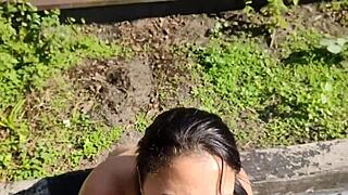 On mansion roof, I fucked deliciously with boyfriend who gave me milk, almost swallowed all