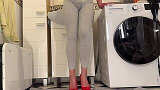 High heeled MILF desperate, wets pants