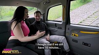 female fake taxi sofia lee teases with massive boobs in car
