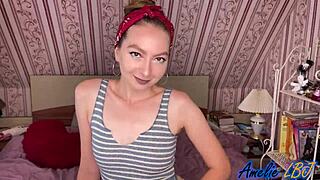 Amelie Dubon shows her tiny figure nude and enjoying sex in hardcore home video