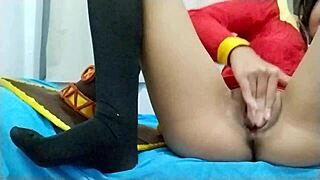 SiriRica with her perfect pussy exposed in this cosplay masturbation video