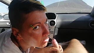Car blowjob and car cum swallowing