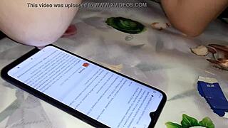 My girlfriend uses her phone with big boobs - lesbian illusion girls