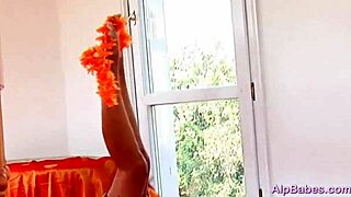 long-legged brunette warms the alps