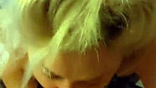 The blonde milf in lingerie sucks cock and plays with cum.