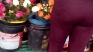 Milf shows off her rich ass on the street