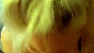 The blonde milf in lingerie sucks cock and plays with cum.