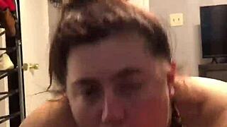 Curvy beauty sloppy blowjob against big black cock