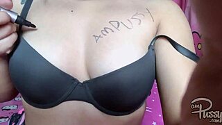 Asian Teen 18+ Girl Feels Thrilled Writing 'Pussy' On Her Naked Body