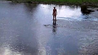 Russian Mature Woman Enjoys Nude Bathing Outdoors