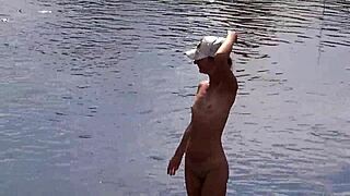 Russian Mature Woman Enjoys Nude Bathing Outdoors