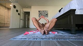 Naked workout routine with muscular bodybuilder