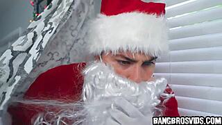 Wow, Santa fucks cute brunette teen with monster cock in POV riding!