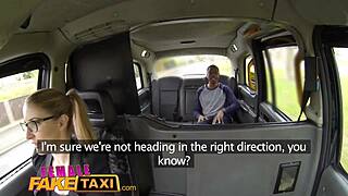 Busty blonde driver gives backseat blowjob to lucky stud in taxi