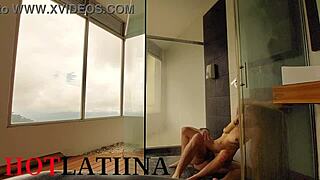 Erection XXX shower sex with Colombian porno star amateur