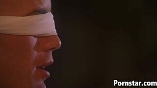 Hot pornstar Jasmine Byrne blindfolds for intense sucking