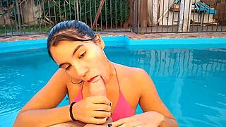 Argentina Amateur Latina Sucks Cock Deep In Pool, Cumshot On Her Face