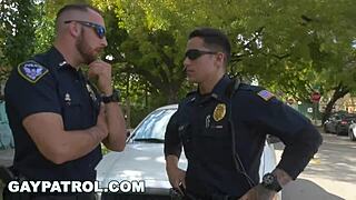 Gay patrol busts pimp, hoes take cop dick roughly.
