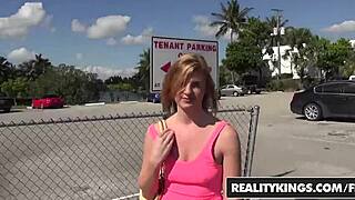 Teen Sally James gives Jmac a street blowjob in the bedroom