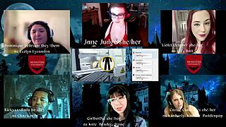 Monsters University Episode 4: Jane Judge, Dominique Delerium, Girlbot Div, Cassie Cummings, Violet October, and Rickyxxxrails in Fantasy Desk Game with Cum
